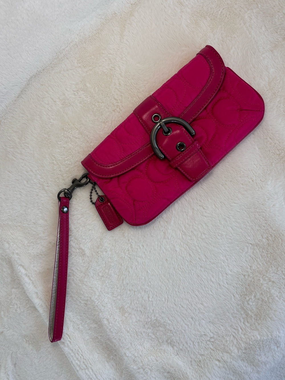Coach Hot Pink Quilted Nylon Wristlet